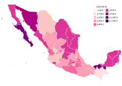 Cumulative cases per 100,000 inhabitants by state (as of August 10, 2020[update])