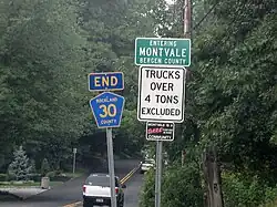 Terminus of County Route 30 in Pearl River, Rockland County, continuing into Montvale, New Jersey.