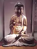 Seated Buddha, 11th-12th century. Gilded wood, h. 62&nbsp;cm. Musée Guimet.