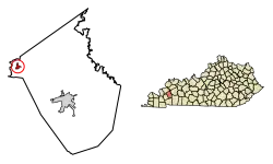 Location of Fredonia in Caldwell County, Kentucky.