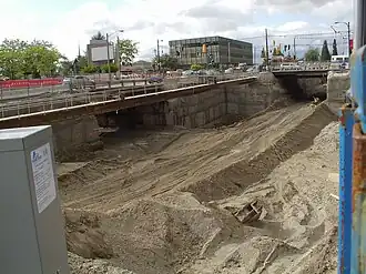 Cut and cover construction on Cambie Street at Cambie and 41st Avenue, June 7, 2007