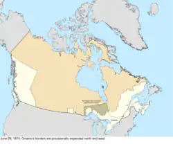 Map of the change to Canada on June 26, 1874