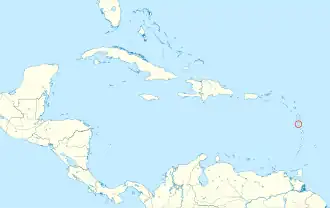 Location of&nbsp;Dominica&nbsp;(circled in red) in the Caribbean
