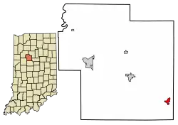 Location of Burlington in Carroll County, Indiana.
