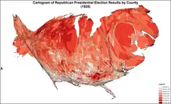 Cartogram of Republican presidential election results by county