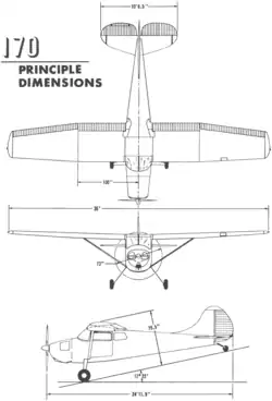 3-view line drawing of the Cessna 170B