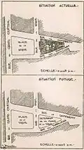 Plan from 1927. The "current situation" on the plan is that before the demolition of the block, while the "future situation" is that after 1933.[4]