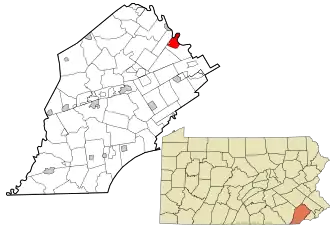 Location of Phoenixville in Chester County and the state of Pennsylvania