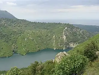 Looking northeast from Chiatra towards the dam, Tyrrhenian Sea in background