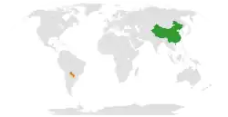 Map indicating locations of China and Paraguay