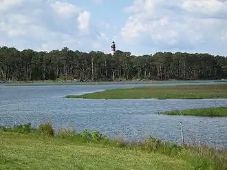 Assateague Channel with Assateague Light in distance