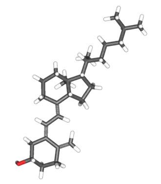 Molecular structure of Vitamin D3 with the common reasons for use and the biological target.