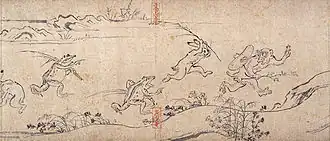 Image 14Chōjū-giga (12th century), traditionally attributed to a monk-artist Kakuyū (Toba Sōjo) (from History of manga)