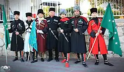 Israeli Circassians from Kfar Kama displaying the Circassian flag, 2011.