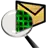 A magnifying glass over an envelope, with the intersection consisting of a light green grid with a dark green background