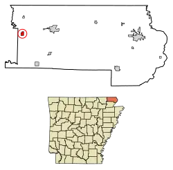 Location of Datto in Clay County, Arkansas.