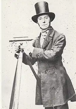 Victorian photographer in top hat and frock coat with tripod