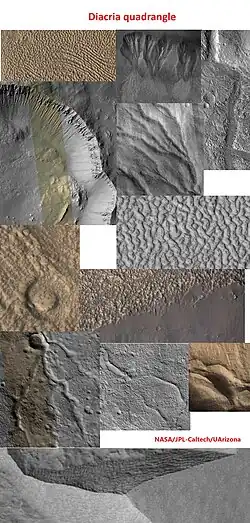 Typical features of Diacria quadrangle as seen by HiRISE under HiWish program