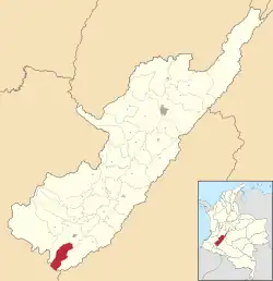 Location of the municipality and town of Palestina, Huila in the Huila Department of Colombia.
