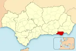 Location of Poniente Almeriense in Andalusia, Spain