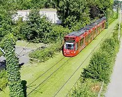 High-vegation tram tracks in Freiburg, Germany