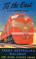 Poster advertising the introduction of diesel locomotives for the Trans-Australian in 1951