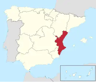 Location of the Valencian Community in Spain