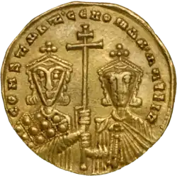 Gold solidus depicting Constantine VII with Romanos&nbsp;II, 945–959.