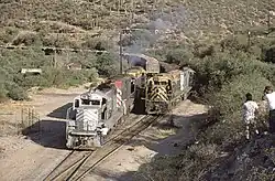 Copper Basin Railway trains at Ray Junction in Kearny, around 1987