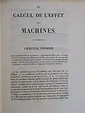 First page of an 1829 copy of "Du Calcul de L'Effet Des Machines"