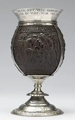 Cornelis de Bye, Coconut Cup with Old Testament Scenes, here Susannah and the Elders, before 1598.[27]