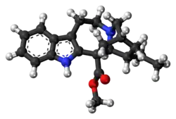 Ball-and-stick model of the coronaridine molecule
