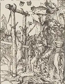 Lucas Cranach the Elder, Zersägen des hl. Simon, woodcut (1512)