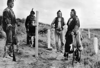 Former U.S. Army Crow scouts visiting the Little Bighorn battlefield, c. 1913