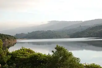 Lower Crystal Springs Reservoir, formed by Crystal Springs Dam.