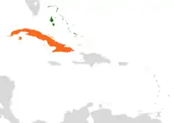 Map indicating locations of The Bahamas and Cuba