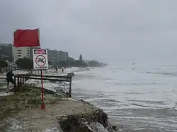 Beach closed to bathers at Currumbin due to dangerous conditions.