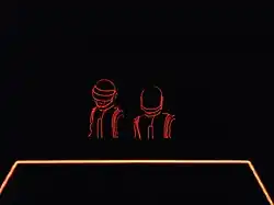 Daft Punk wearing light-up outfits