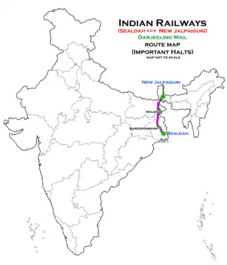 Darjeeling Mail route map