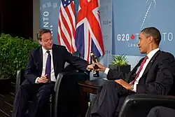Cameron meeting Barack Obama during the 2010 G20 Toronto summit