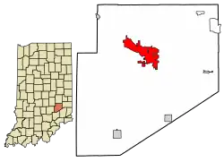 Location of Greensburg in Decatur County, Indiana.