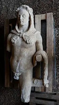 A marble statue of Emperor Decius dressed as Hercules, discovered 25 January 2023 during sewer repair works in Rome.