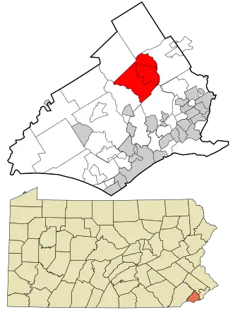 Location in Delaware County and the state of Pennsylvania