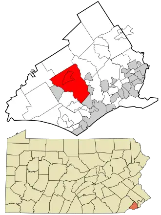 Location in Delaware County and the state of Pennsylvania.