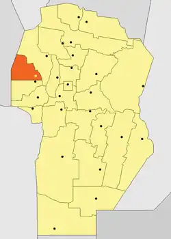 Location of Minas Department in Córdoba Province
