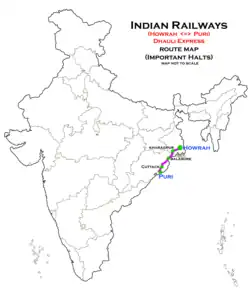 Dhauli Express (Howrah–Puri) route map