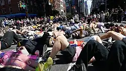 Die-in during the 2019 march, at 6th Avenue and 23rd Street