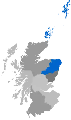 Map showing Aberdeen & Orkney as a coloured area covering the area around Aberdeen, with Orkney and Sheltand
