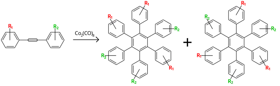 Asymmetric diphenylacetylene cyclotrimerization using dicobalt octacarbonyl