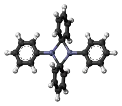 Ball-and-stick model of the diphenylzinc dimer molecule